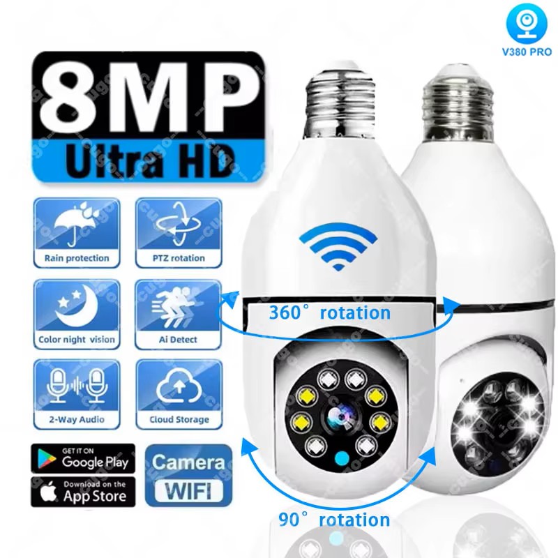 Smart Baby Night Light - 8MP E27 Lamp Bewakingscamera Wifi IP