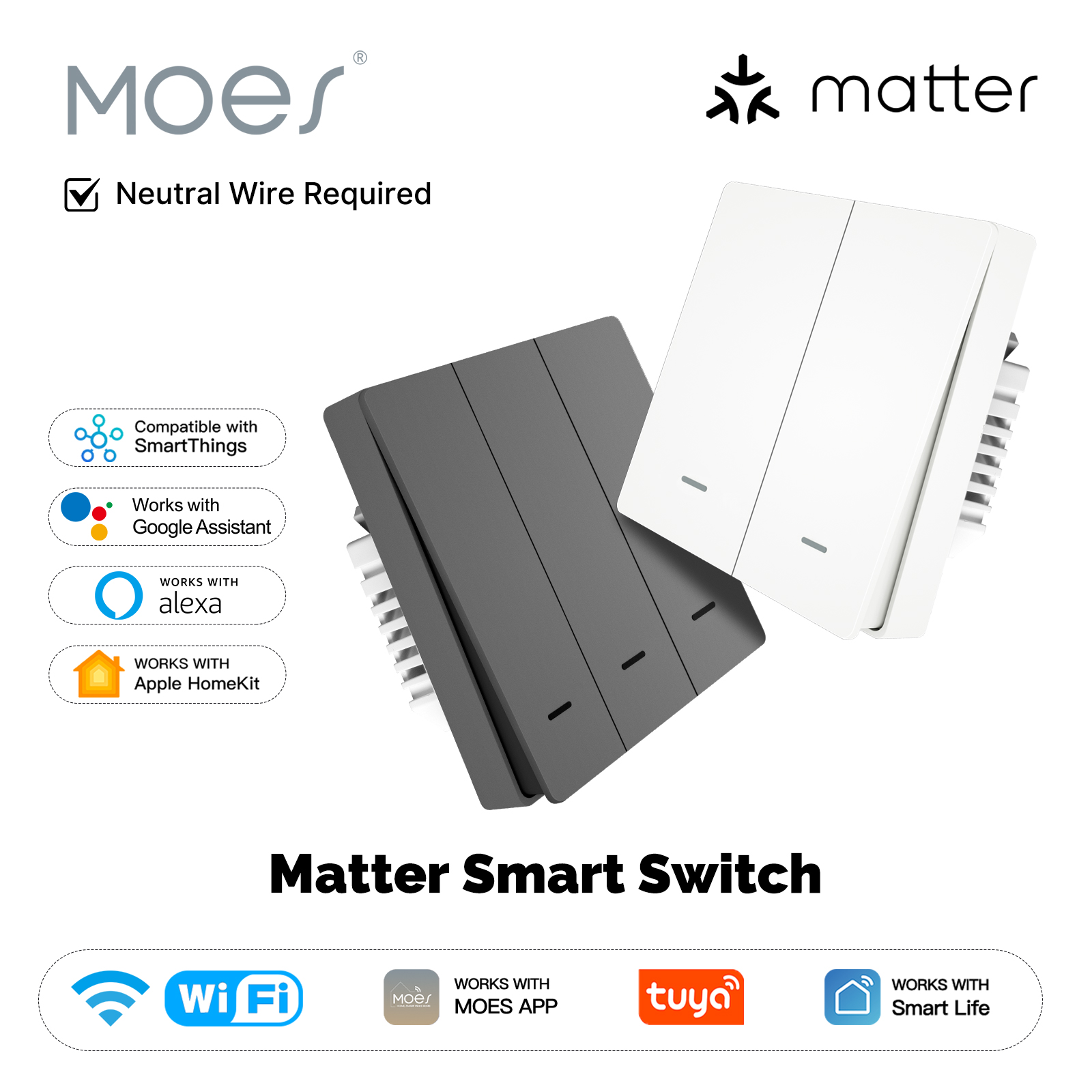 Tuya Smart Switch - MOES Matter Tuya WiFi Smart Light-knopschakelaar
